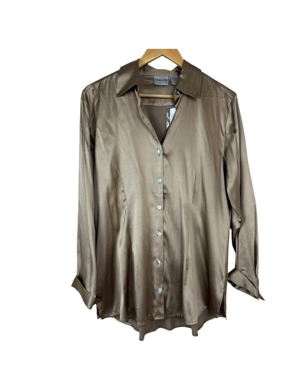 Chico's NEW Silk Blend Gold Bronze Peggy Blouse Top Chico's Size 1 (US M) Career